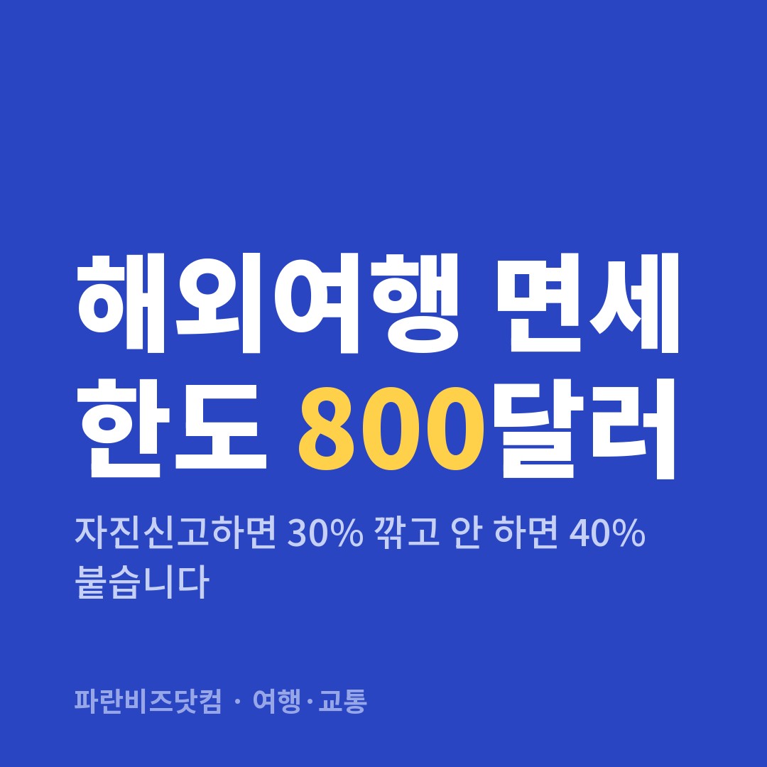 해외여행 면세 한도 800달러|자진신고하면 30% 깎고 안 하면 40% 붙습니다