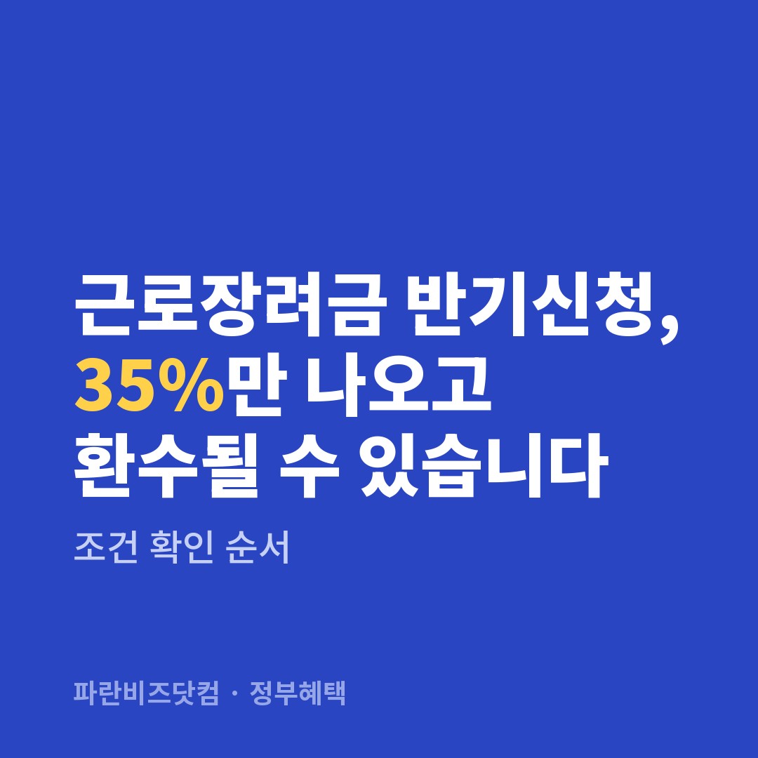 근로장려금 반기신청, 35%만 나오고 환수될 수 있습니다 — 정부혜택 카테고리 글의 제목 이미지