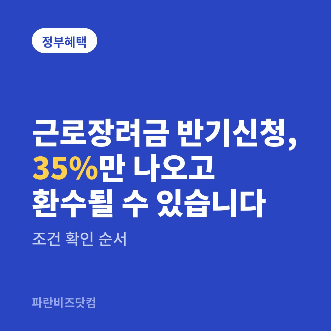근로장려금 반기신청, 35%만 나오고 환수될 수 있습니다 — 정부혜택 카테고리 글의 제목 이미지