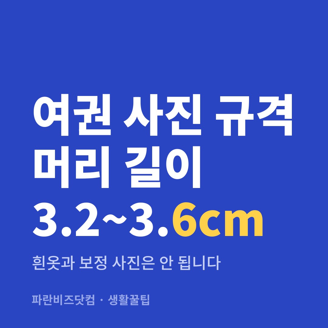 여권 사진 규격 머리 길이 3.2~3.6cm — 생활꿀팁 카테고리 글의 제목 이미지