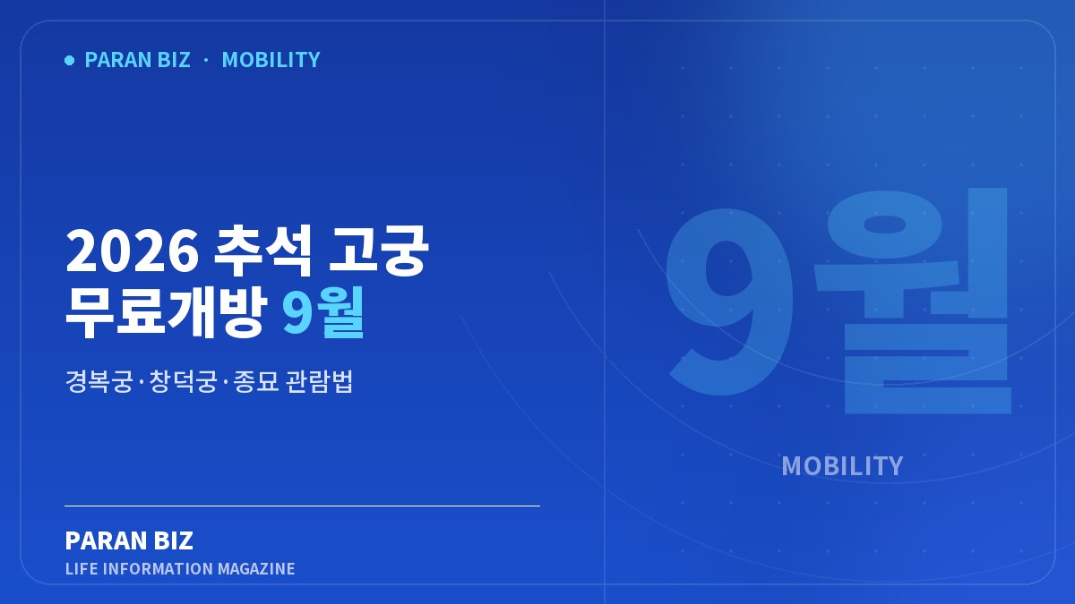 2026 추석 고궁 무료개방 9월 24~27일 — 여행·교통 카테고리의 파란비즈 제목 이미지