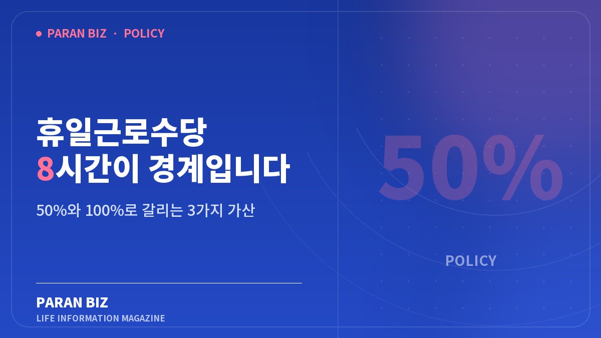 휴일근로수당 8시간이 경계입니다 — 정부혜택 카테고리의 파란비즈 제목 이미지