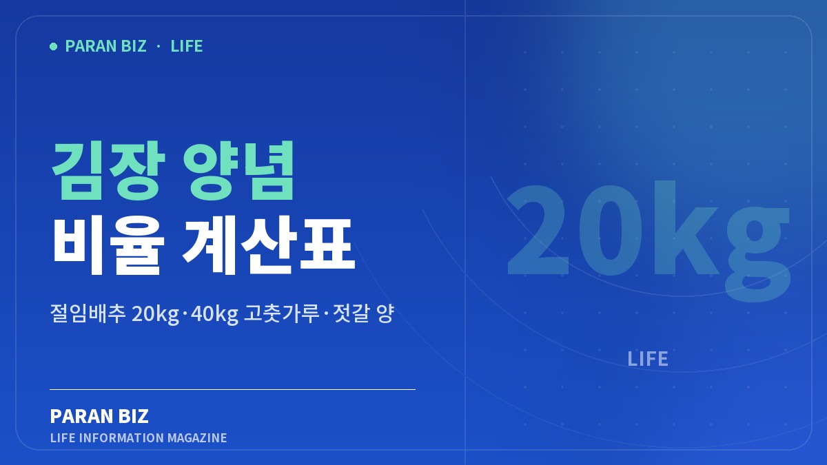김장 양념 비율 계산표 — 생활꿀팁 카테고리의 파란비즈 제목 이미지